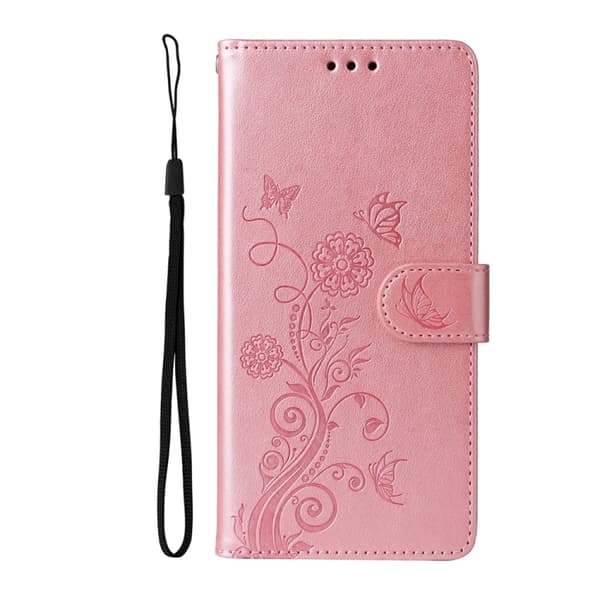 Redmi Note 14 5G - Prägling av fjärilsblommor Läderfodral Roséguld