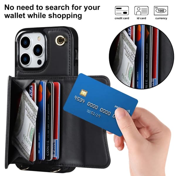 iPhone 16 Pro RFID-kortfack Skal med Lång Lanyard Svart
