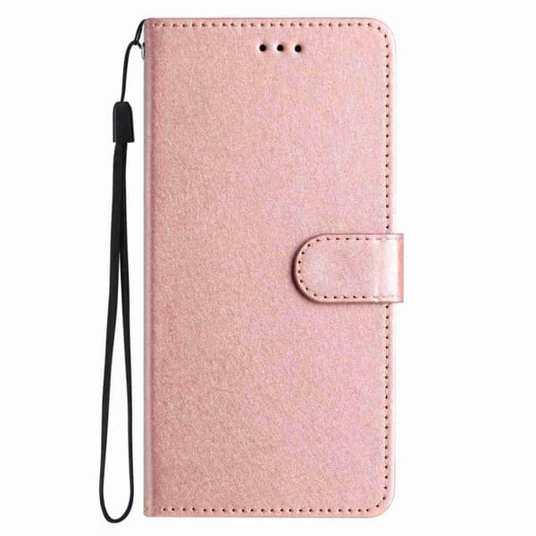 iPhone 18 Pro Max / iPhone 17 Pro Max Skal läderfodral med silkeslen textur och horisontell flip Roséguld