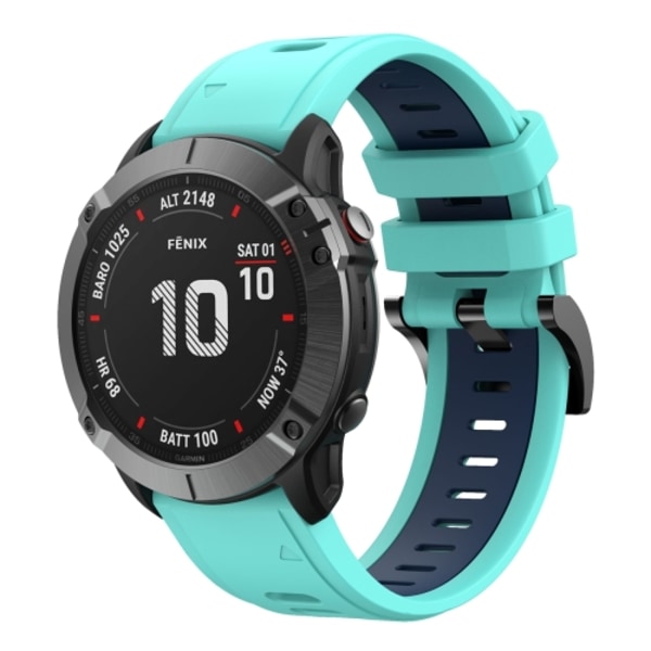 För Garmin Fenix ​​6 GPS 22mm Tvåfärgad Sports Silikon Watch Band Mint Green - Blue