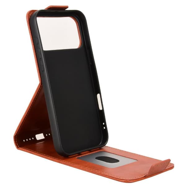 iPhone 18 Pro Max / iPhone 17 Pro Max Skal Läderfodral med Magnetisk Vertikal Flip och Spänne Brun
