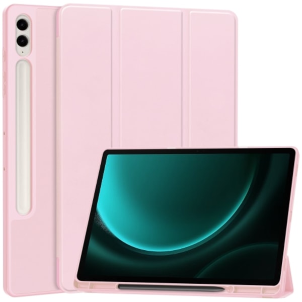 Samsung Galaxy Tab S9 FE+/S10+ Skal i TPU Smart Läder med Penna Fack - 3-Faldig Ren Färg Rosa