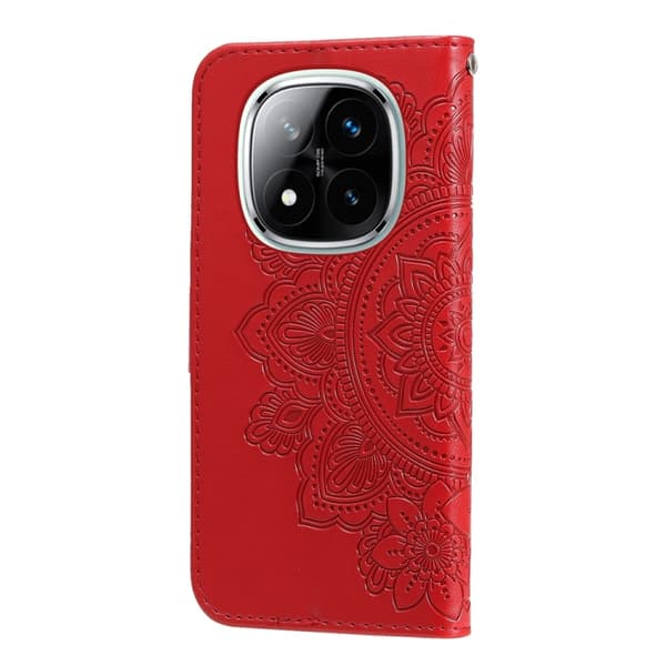 Redmi Note 14 Pro 5G / Note 14 Pro+ 5G - Läderfodral med Sju Blommor Prägling Röd