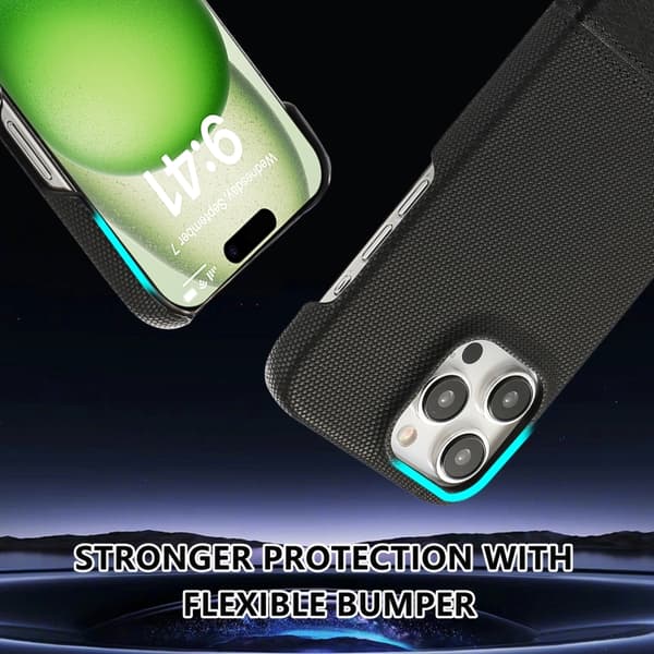 iPhone 16 Pro Skal PU med Stötabsorberande Stygning Svart
