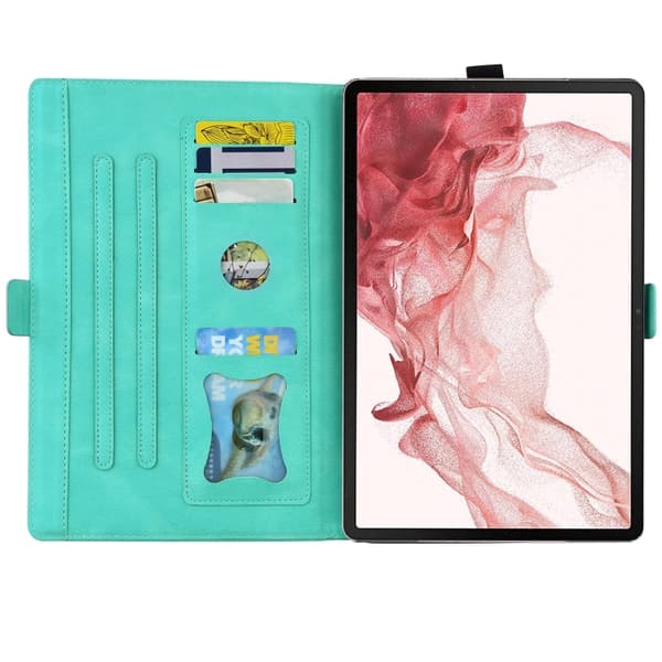 Samsung Galaxy Tab S9 FE+ Kärleksfjäril Prägling Läderfodral Mintgrön