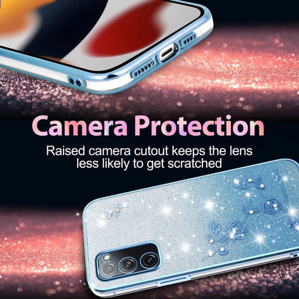 Samsung Galaxy S20 FE Skal med Gradient Glittrande Blommor Blå