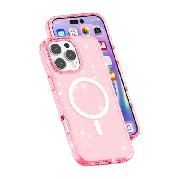 iPhone 16 Pro Max Terminator Stil Glitter Pulver MagSafe Magnetisk Skal Rosa