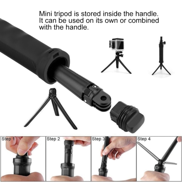 3-vägs grepp hopfällbar stativ selfie-stick förlängningsmonopod för GoPro, Insta360 ONE R, DJI Osmo Action och andra actionkameror, längd: 20-58 cm