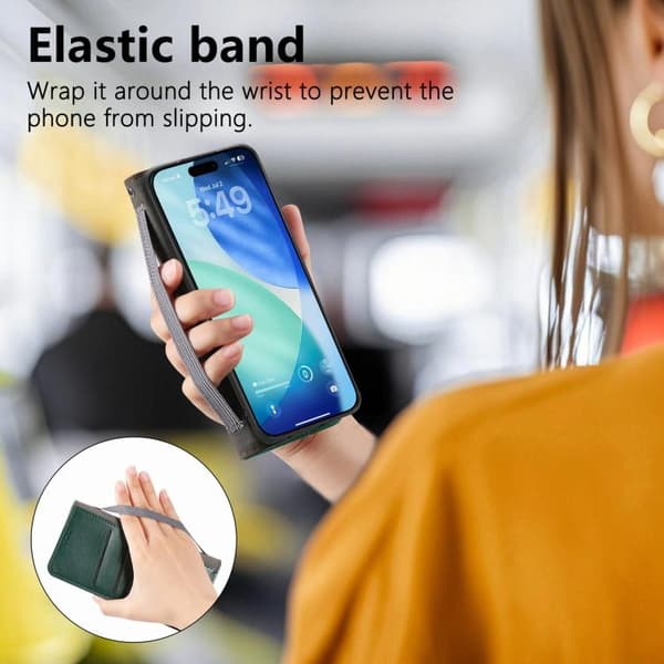 iPhone 17 Air Skal läderfodral med elastiskt handledsband och magnetisk sug Grön