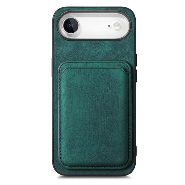 iPhone 17 Air Skal - Retro Läder med Magnetisk Kortficka Grön