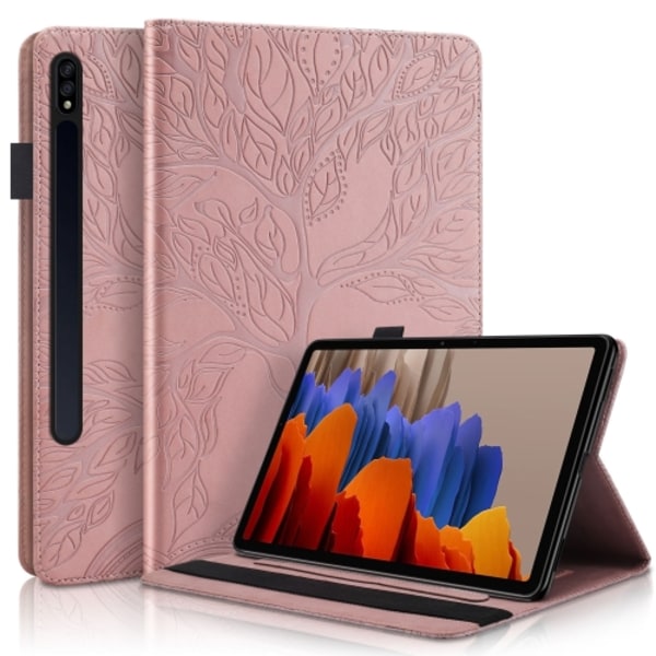 Samsung Galaxy Tab S9 / S9 FE Skal i Läder - Life Tree Series Horisontell Flip Roséguld