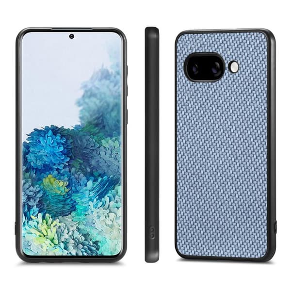 för Pixel 9a Skal med Kolfibertextur och Läderbaksida Blå