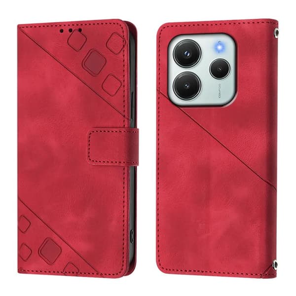 Redmi Note 14 4G - Skinnkänsla Prägling Läder Mobilskal Röd