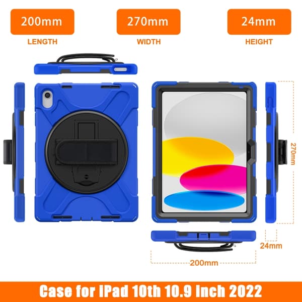 iPad 11 11:e generationen / 10.9 10:e generationen 2022/2025 Rotationsbart Kickstand Grepp Tungt Duty Hård Robust Skal Blå