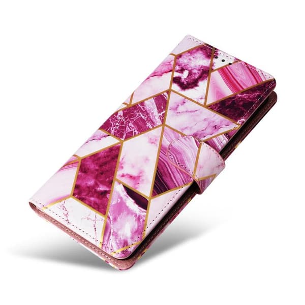Redmi Note 14 4G - Marmor Brons Sömnad Läder Mobilfodral Purpur