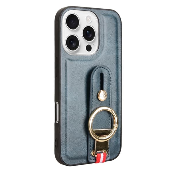 iPhone 16 Pro Max Skal Läder Fodral - Elegant och Skyddande Mobilskydd Blå