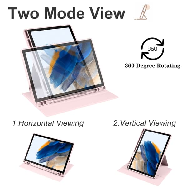 Samsung Galaxy Tab A8 360° Rotationsskydd i läder Sandrosa