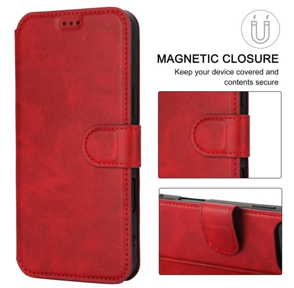 iPhone 16 Pro Shockproof PU + TPU Skal - Hållbart Fodral Läder Röd