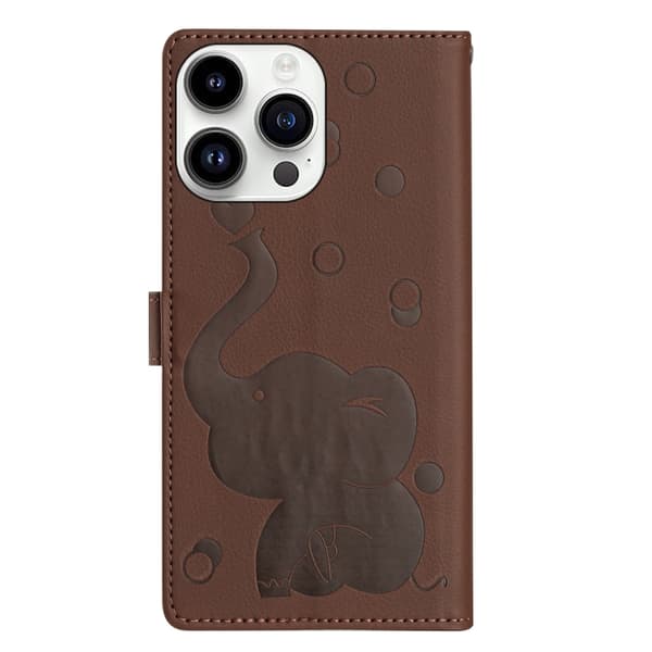 iPhone 16 Pro Max Cartoon Elephant Embossed Fodral - Skal Läder Brun