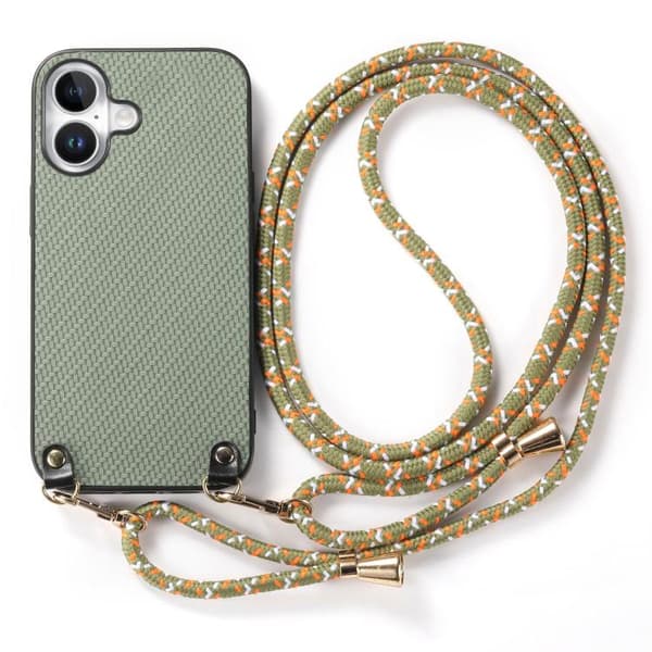 iPhone 17 Skal - kolfibertextur med axelrem Grön