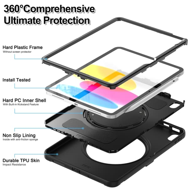 iPad 11 11:e generation / 10.9 10:e generation 2022/2025 Shockproof TPU + PC Skyddande Skal Svart