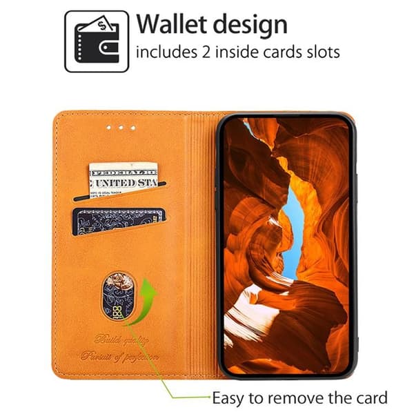 Redmi Note 14 4G - Magnetiskt Läderfodral med Kossmönster Ljusbrun