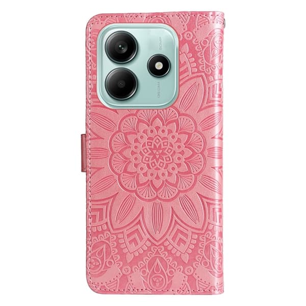 Redmi Note 14 5G - Prägad Solros Läderfodral Roséguld