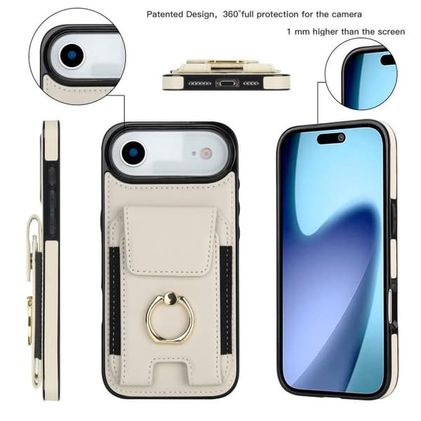 iPhone 17 Air Skal med Elastisk Kortficka och Ringhållare Vit