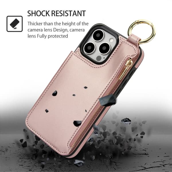 iPhone 16 Pro RFlD Antistöld Dubbelspänne Ring Dragkedja Skal Roséguld