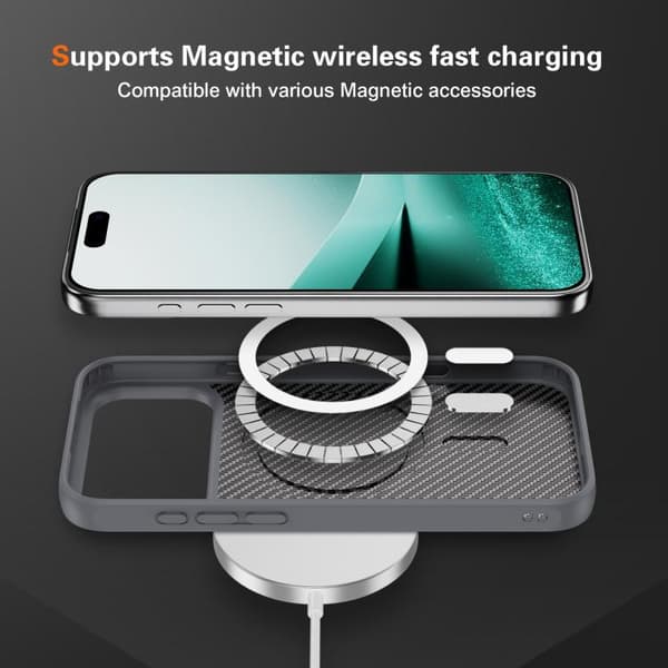 iPhone 18 Pro Max / iPhone 17 Pro Max Skal med Kolfiberstruktur och MagSafe Grå