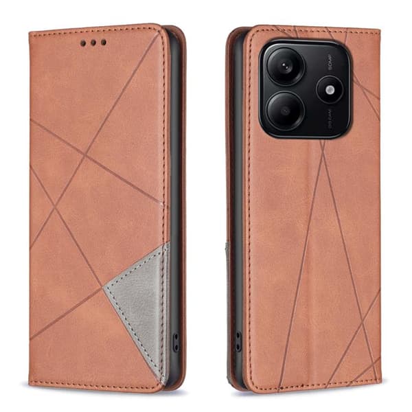 Redmi Note 14 4G - Magnetiskt Läderfodral med Rhombus Textur, Brun