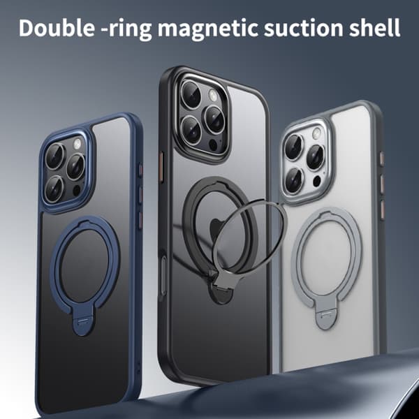 iPhone 16 Pro Max Dubbelring MagSafe Magnetisk Hållare Skal Matt svart