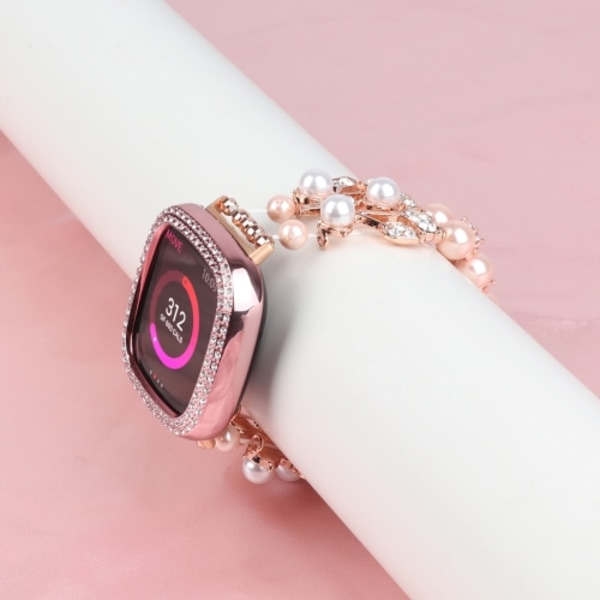 För Fitbit Versa 3 / Sense Pearl Armband Watch Band Pink