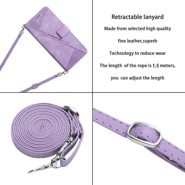 iPhone 18 Pro Max / iPhone 17 Pro Max Skal Läderfodral med Lanyard - Drömtriangel Purpur