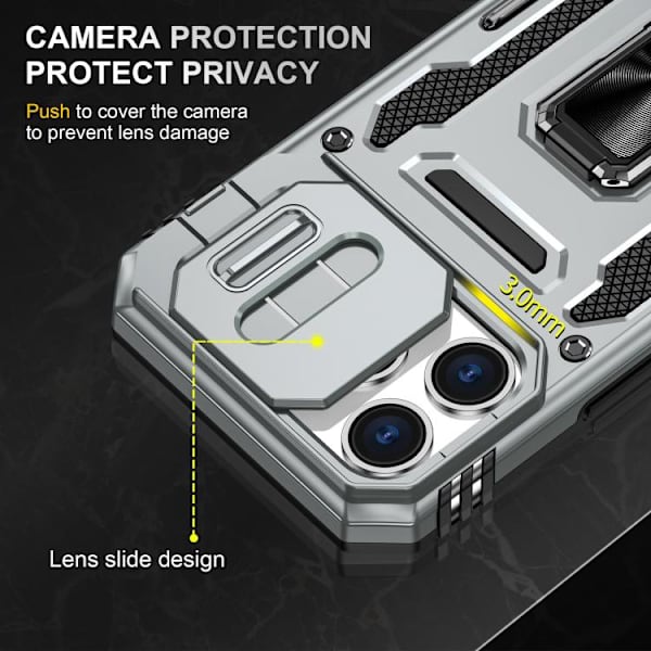 iPhone 17 Pro Skal med Armor PC + TPU Kameraskydd Grå
