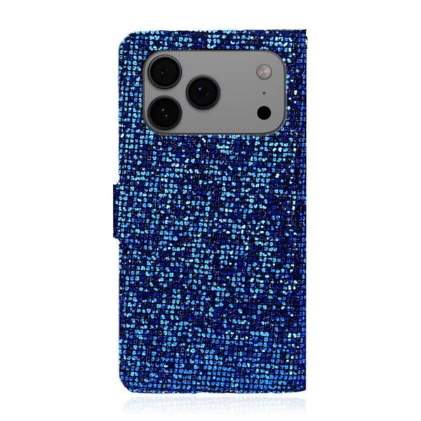iPhone 18 Pro Max / iPhone 17 Pro Max Skal Läderfodral med Glitterpulver Blå