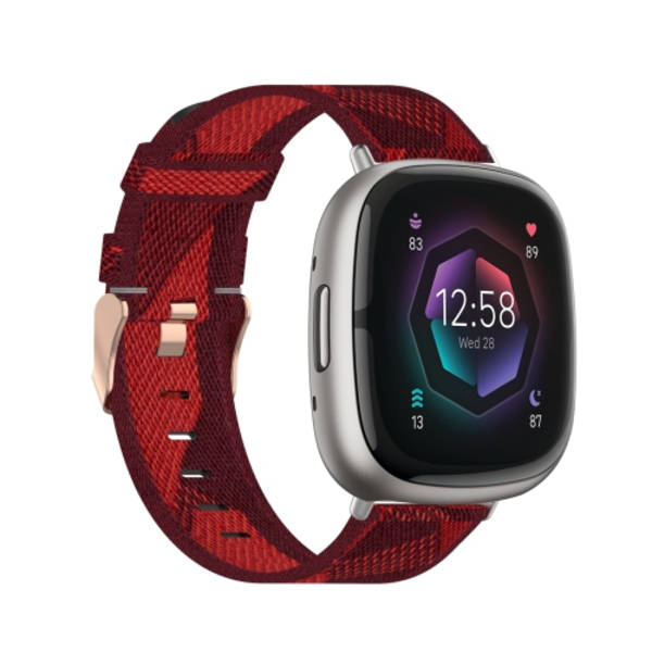 För Fitbit Sense Nylon Weave Canvas Watch Band Red