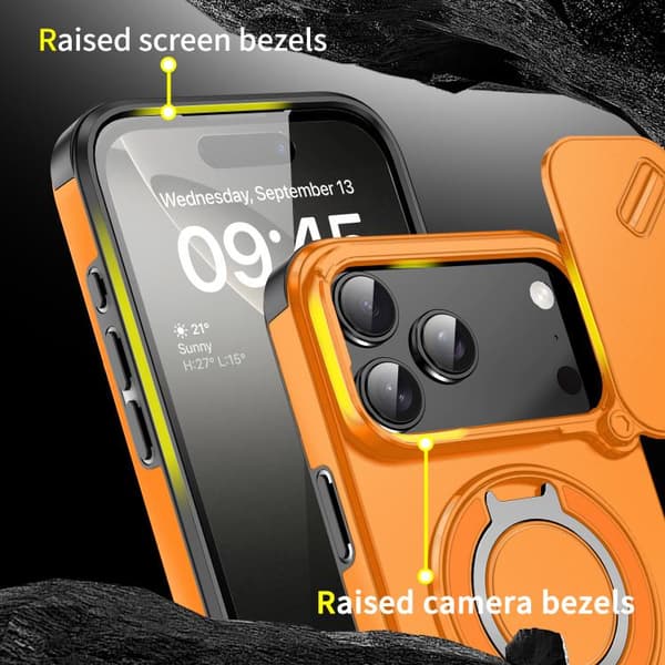 iPhone 18 Pro Max / iPhone 17 Pro Max Skal med Sliding Camshield Ringhållare Orange