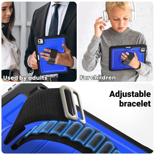 iPad Pro 11 2024 Honeycomb Hand Grip Vridbar Ställning Skal Mörkblå