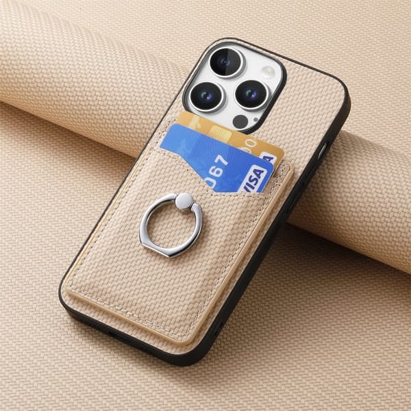 iPhone 16 Pro Max Kolfiber Kortplånbok Ring Skal Kaki