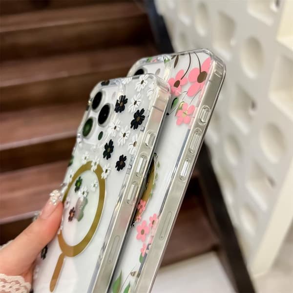 iPhone 16 Pro Dual-sidig Laminering IMD MagSafe Skal Blå blommor