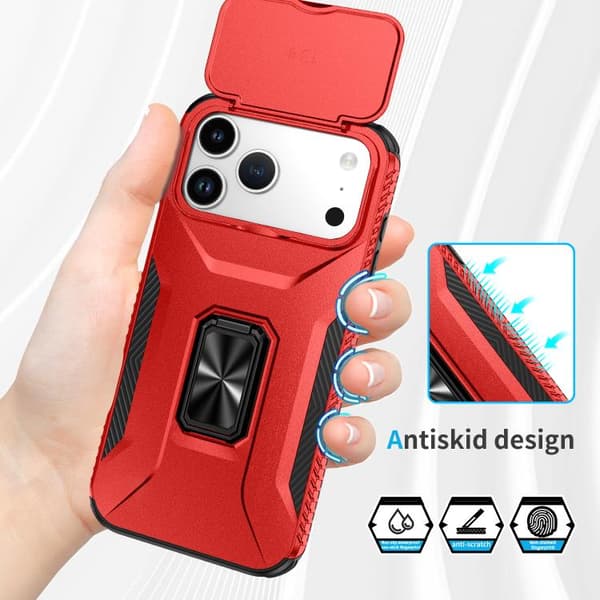 iPhone 18 Pro Max / iPhone 17 Pro Max Skal med Sliding Camshield Holder Röd