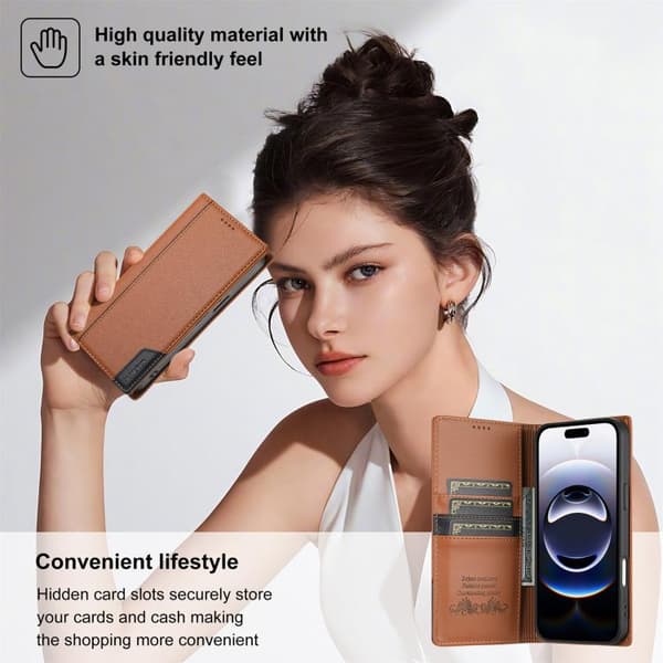 iPhone 18 Pro Max / iPhone 17 Pro Max Skal läderfodral N.BEKUS P3 RFID med magnetisk flip Brun