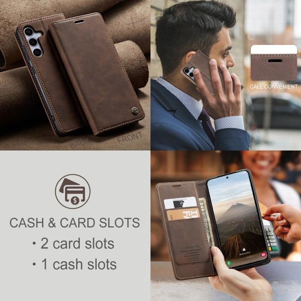 Samsung Galaxy S25 5G Skal CaseMe 013 Multifunktionell Horisontell Flip Läder Kaffe