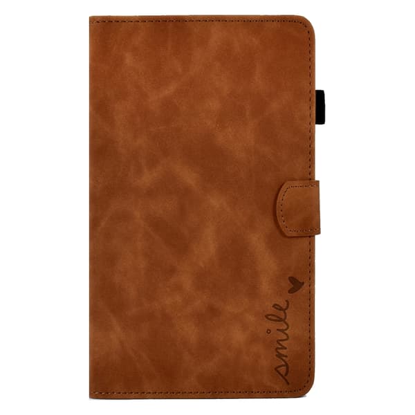 Samsung Galaxy Tab A7 Lite T220 Prägad Smile Flip Läderfodral Brun