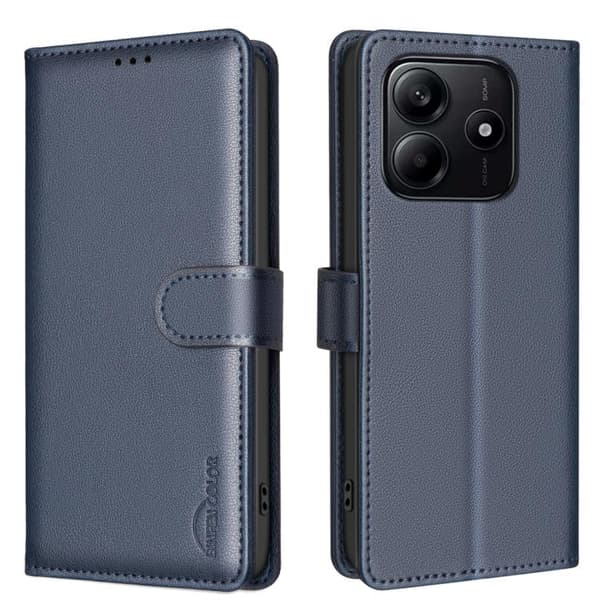 Redmi Note 14 4G - RFID Skyddande Läderfodral med Litchi Textur Blå