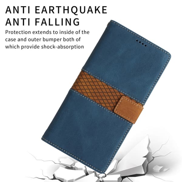 iPhone 16 Pro Skal Läder med Lanyard - Grid Stitching Design Blå