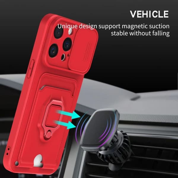 iPhone 16 Pro Skal med Sliding Camshield Magnetisk Kortficka Silikon Svart