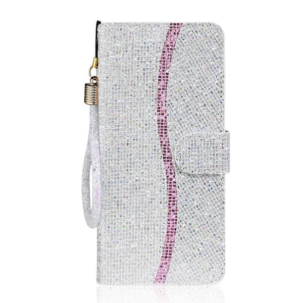 iPhone 18 Pro Max / iPhone 17 Pro Max Skal Läderfodral med Glitterpulver Silver