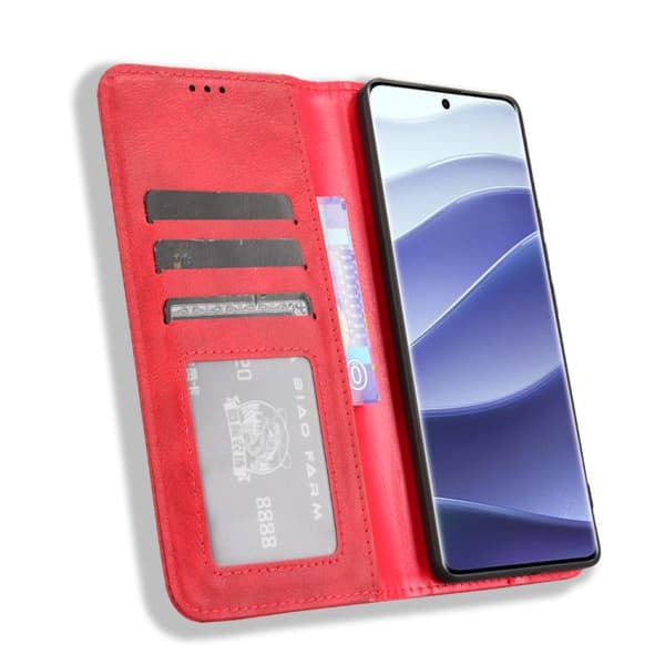 Redmi Note 14 Pro+ 5G - Magnetisk Spänne Retro Textur Läder fodral Röd